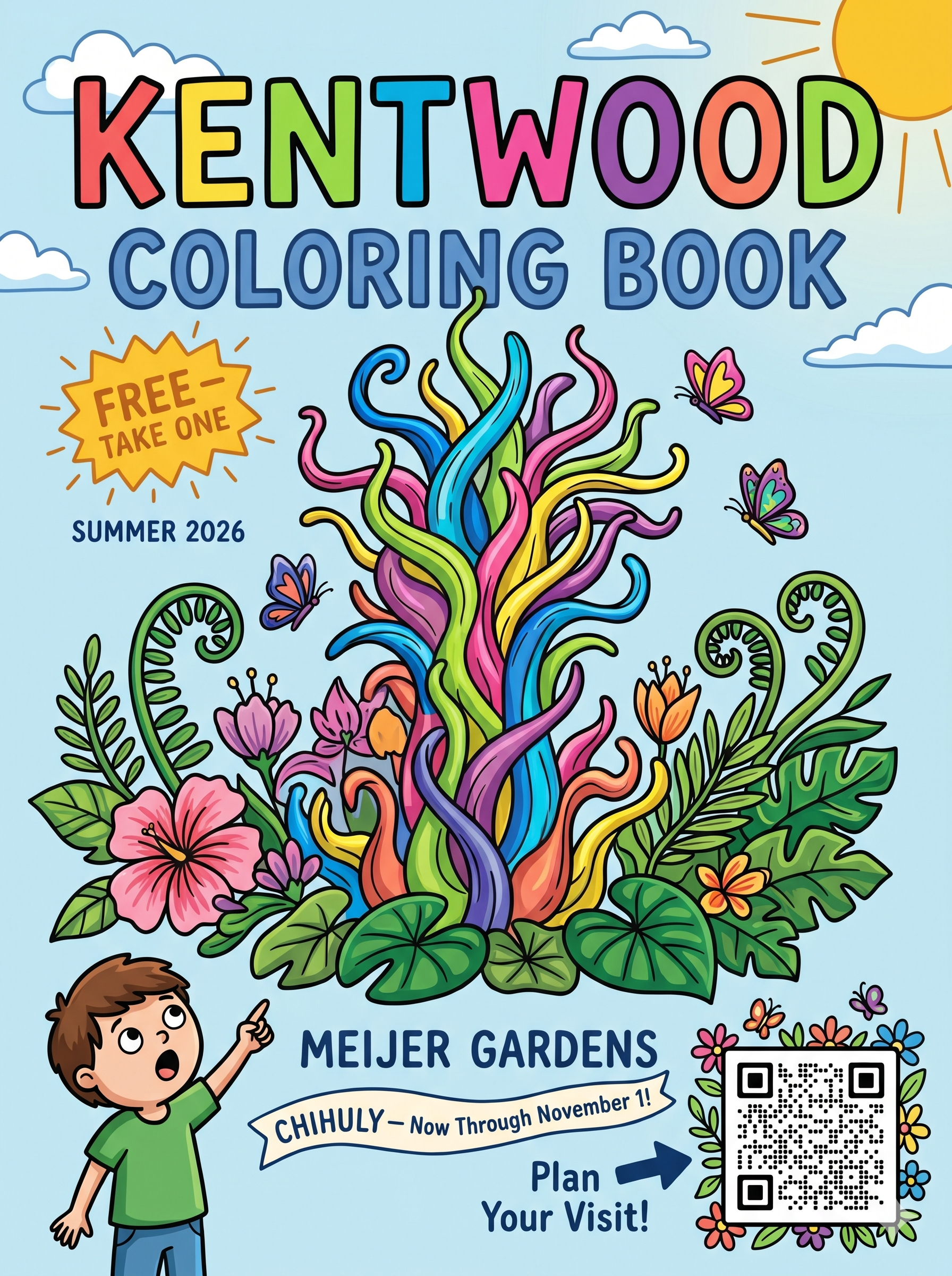 Kentwood Hometown Coloring Book cover featuring Meijer Gardens